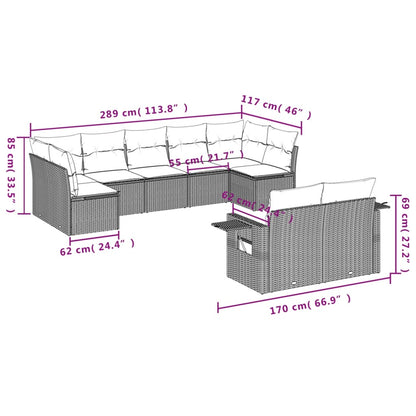 Set Divani da Giardino 9 pz con Cuscini Nero in Polyrattan | homemem39