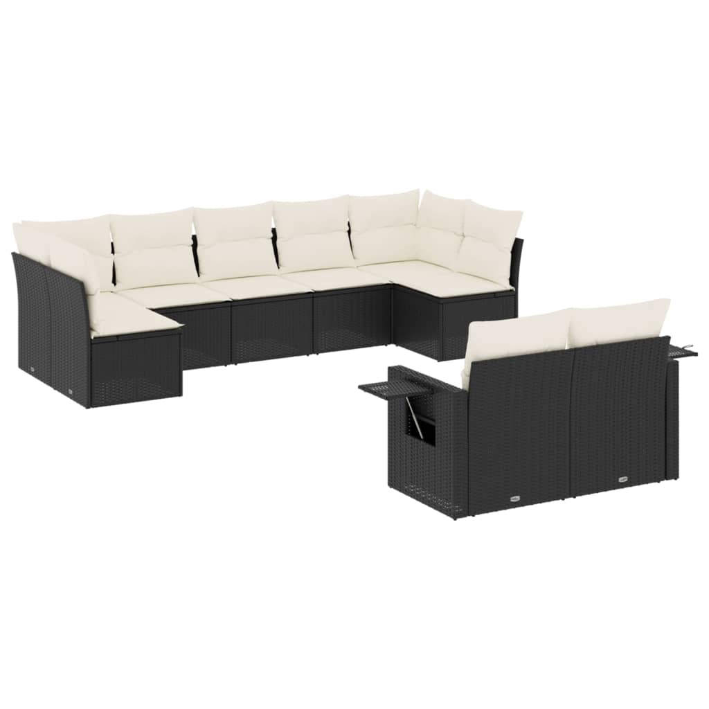 Set Divani da Giardino 9 pz con Cuscini Nero in Polyrattan | homemem39