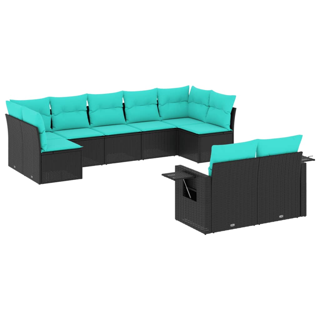 Set Divani da Giardino 9 pz con Cuscini Nero in Polyrattan | homemem39
