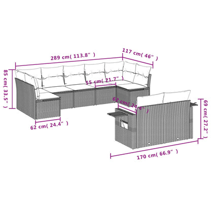 Set Divani da Giardino 9 pz con Cuscini Nero in Polyrattan | homemem39