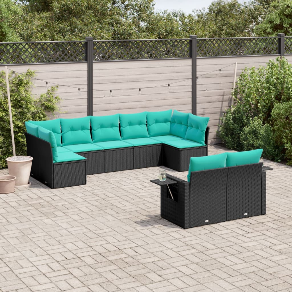 Set Divani da Giardino 9 pz con Cuscini Nero in Polyrattan | homemem39