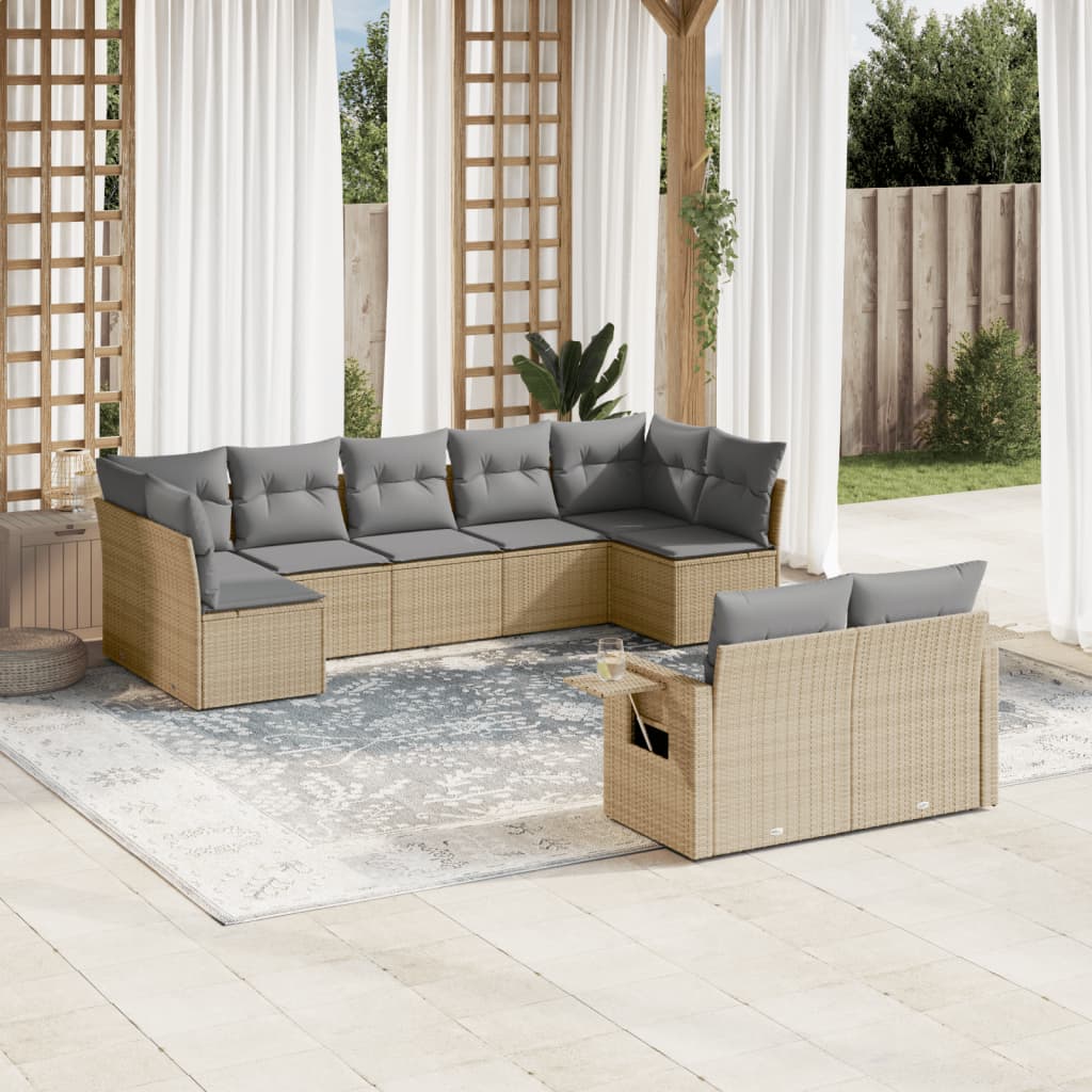 Set Divano da Giardino 9 pz con Cuscini Beige in Polyrattan | homemem39