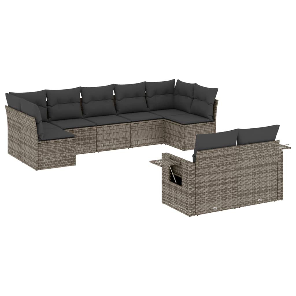 Set Divano da Giardino 9 pz con Cuscini Grigio in Polyrattan | homemem39