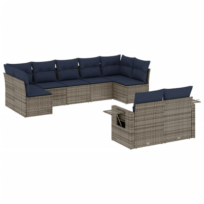 Set Divani da Giardino 9 pz con Cuscini Grigio in Polyrattan | homemem39