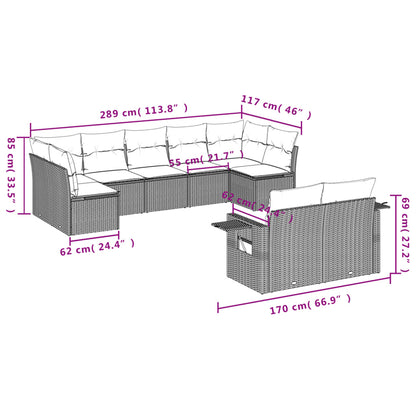 Set Divani da Giardino 9 pz con Cuscini Grigio in Polyrattan | homemem39