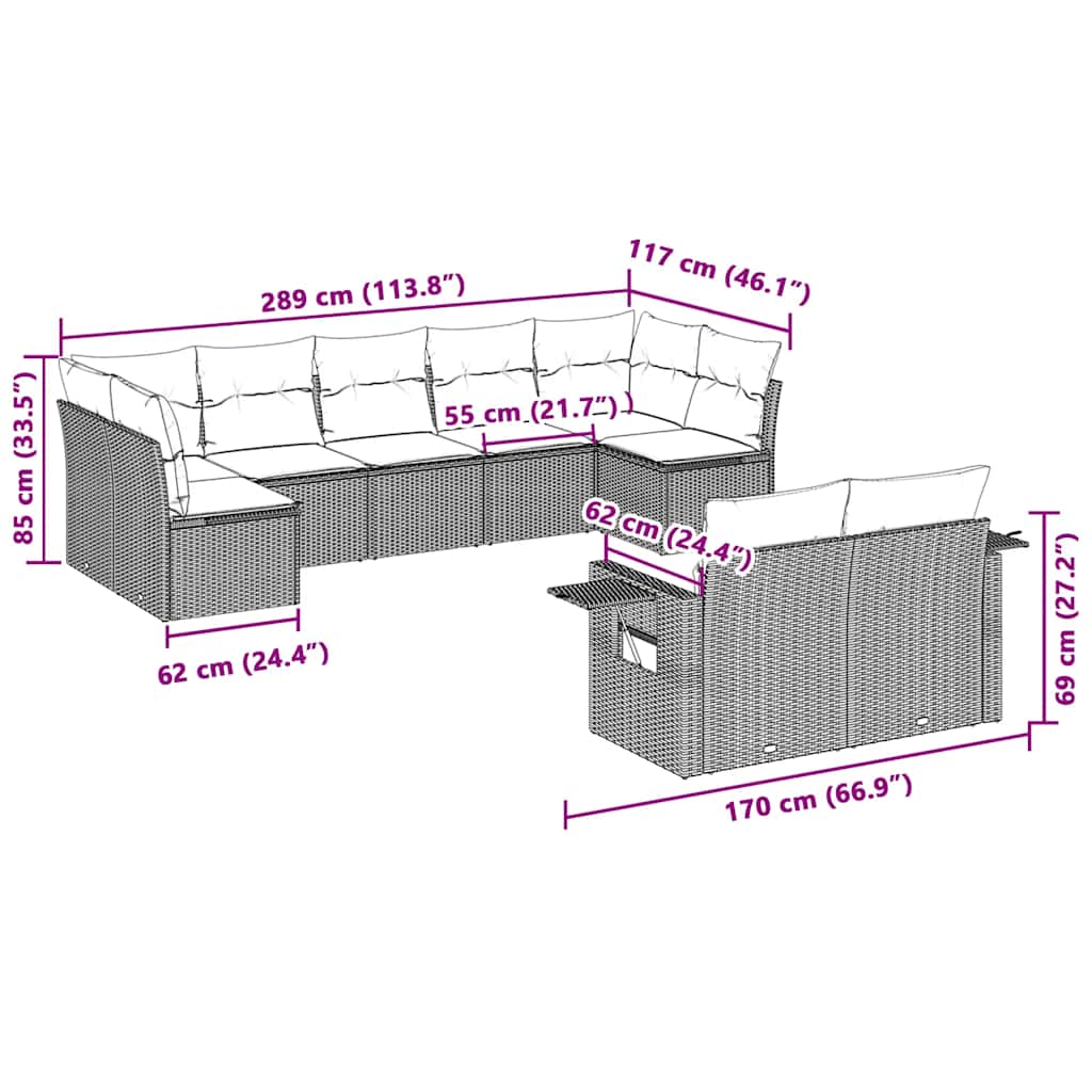 Set Divano da Giardino 9pz con Cuscini Grigio Chiaro Polyrattan | homemem39
