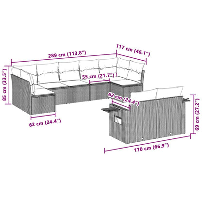 Set Divano da Giardino 9pz con Cuscini Grigio Chiaro Polyrattan | homemem39