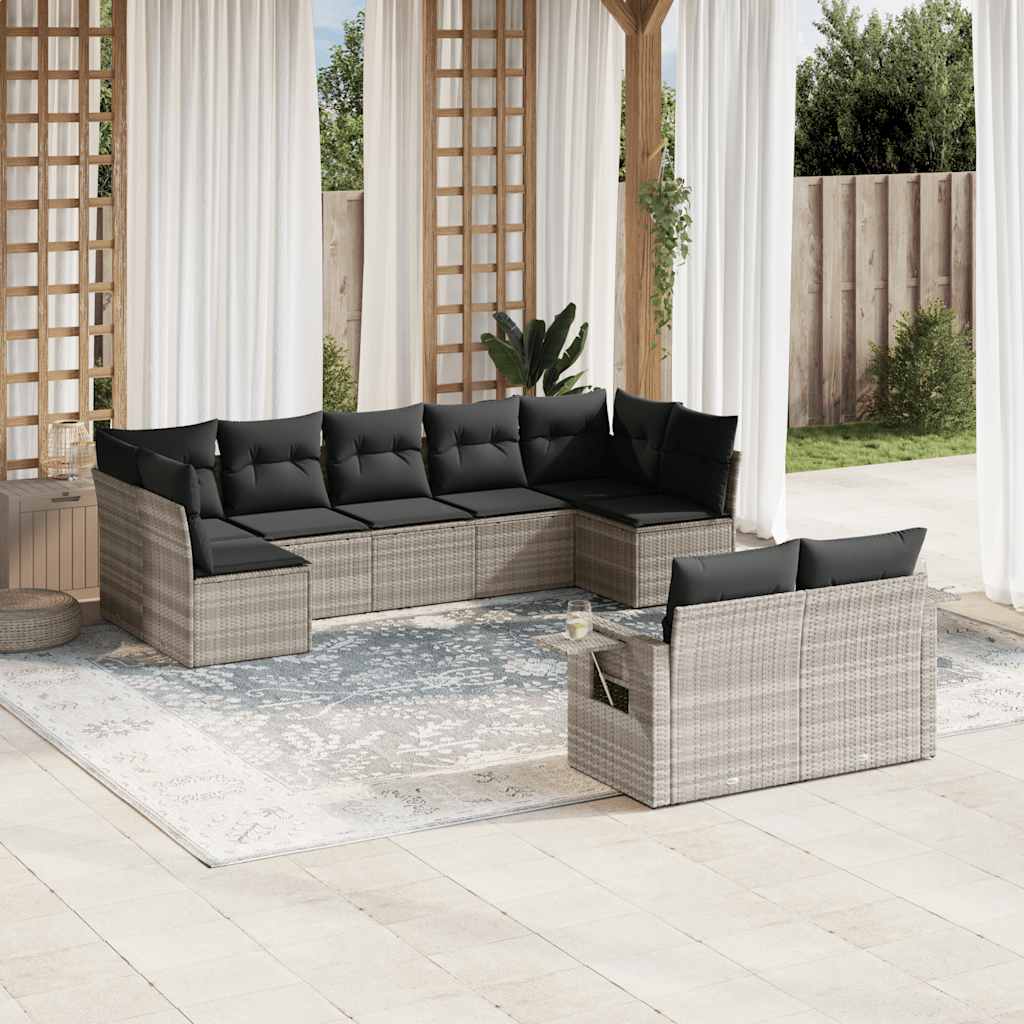 Set Divano da Giardino 9pz con Cuscini Grigio Chiaro Polyrattan | homemem39