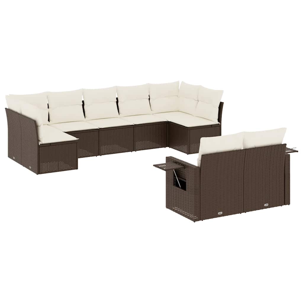 Set Divani da Giardino 9pz con Cuscini Marrone in Polyrattan - homemem39