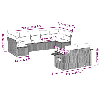 Set Divani da Giardino 9pz con Cuscini Marrone in Polyrattan | homemem39