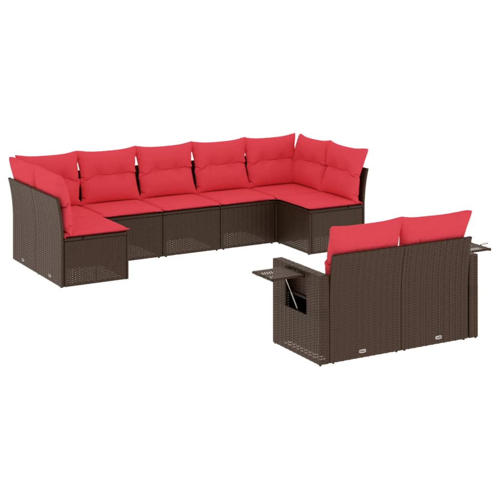 Set Divani da Giardino 9 pz con Cuscini Marrone in Polyrattan | homemem39