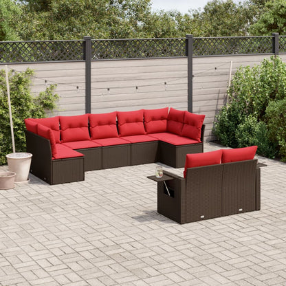 Set Divani da Giardino 9 pz con Cuscini Marrone in Polyrattan | homemem39