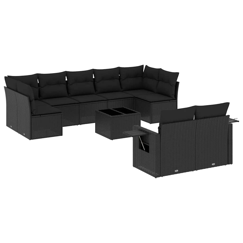 Set Divani da Giardino 10pz con Cuscini in Polyrattan Nero | homemem39