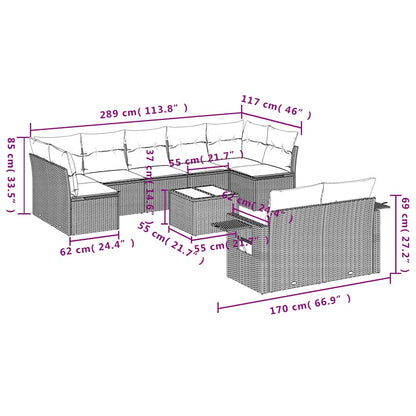 Set Divani da Giardino 10pz con Cuscini in Polyrattan Nero | homemem39