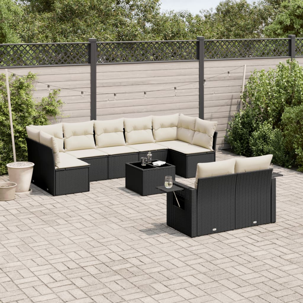 Set Divani da Giardino 10pz con Cuscini in Polyrattan Nero | homemem39