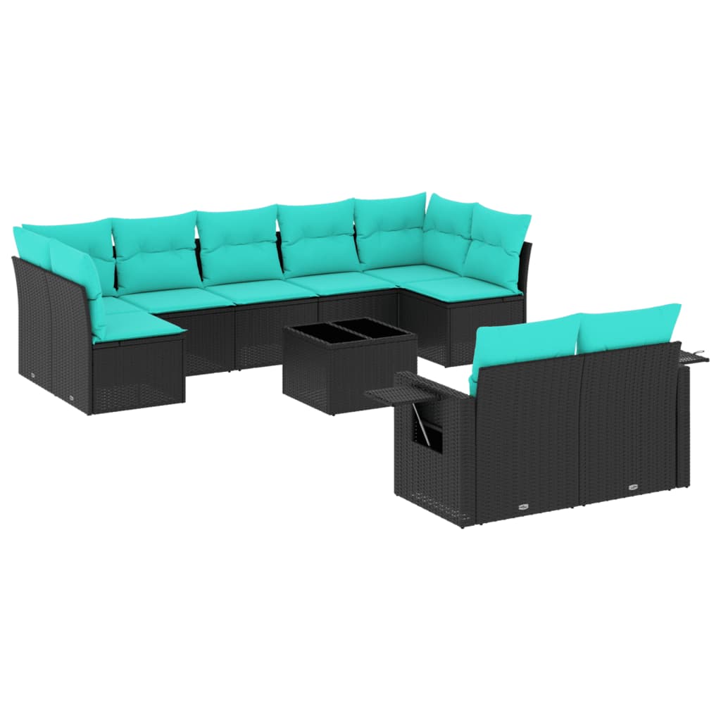 Set Divani da Giardino 10 pz con Cuscini Nero in Polyrattan | homemem39