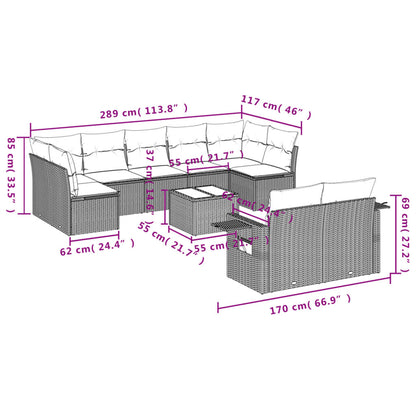 Set Divani da Giardino 10 pz con Cuscini Nero in Polyrattan | homemem39