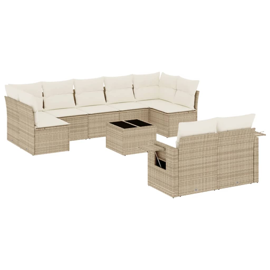 Set Divano da Giardino 10 pz con Cuscini Beige in Polyrattan - homemem39