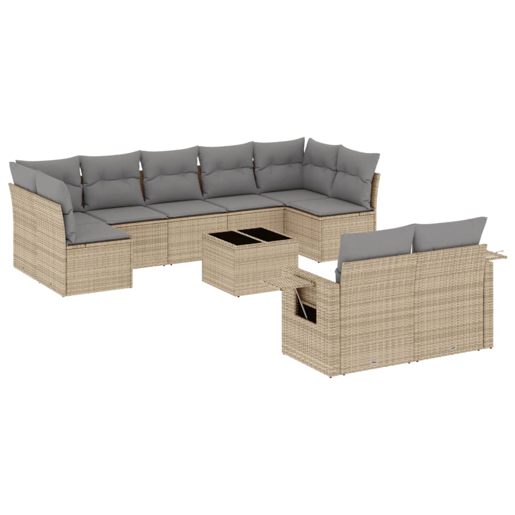 Set Divano da Giardino 10 pz con Cuscini Beige in Polyrattan - homemem39