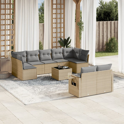 Set Divano da Giardino 10 pz con Cuscini Beige in Polyrattan | homemem39