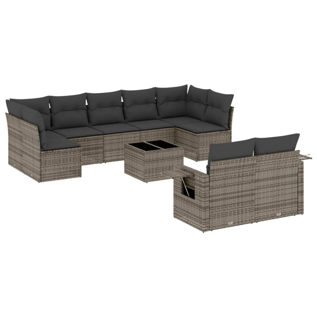 Set Divano da Giardino 10 pz con Cuscini Grigio in Polyrattan - homemem39