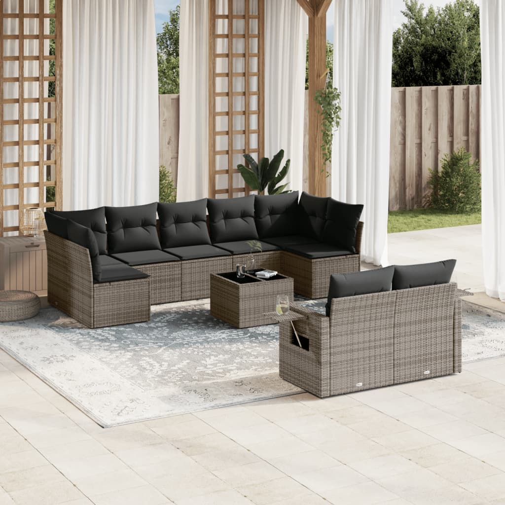Set Divano da Giardino 10 pz con Cuscini Grigio in Polyrattan | homemem39