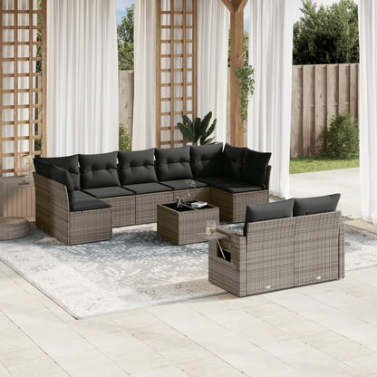 Set Divano da Giardino 10 pz con Cuscini Grigio in Polyrattan | homemem39