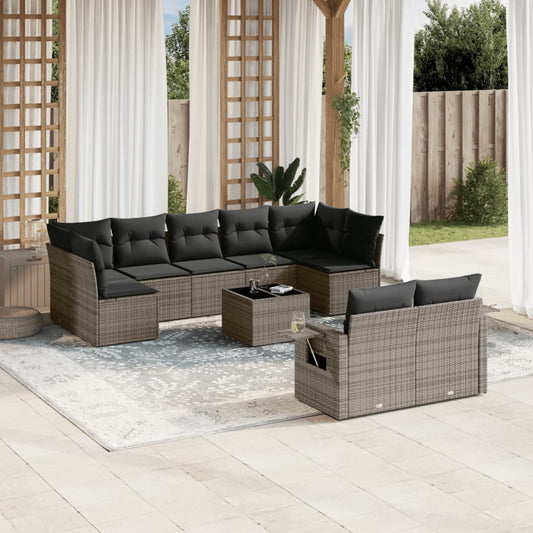 Set Divano da Giardino 10 pz con Cuscini Grigio in Polyrattan - homemem39