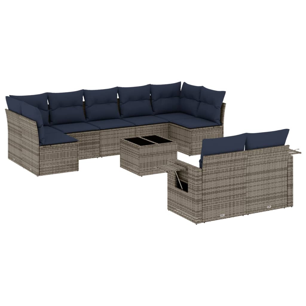 Set Divani da Giardino 10 pz con Cuscini Grigio in Polyrattan | homemem39