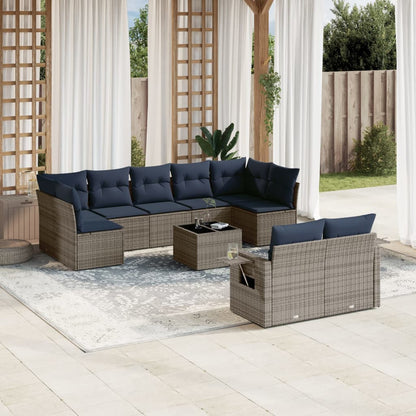 Set Divani da Giardino 10 pz con Cuscini Grigio in Polyrattan | homemem39