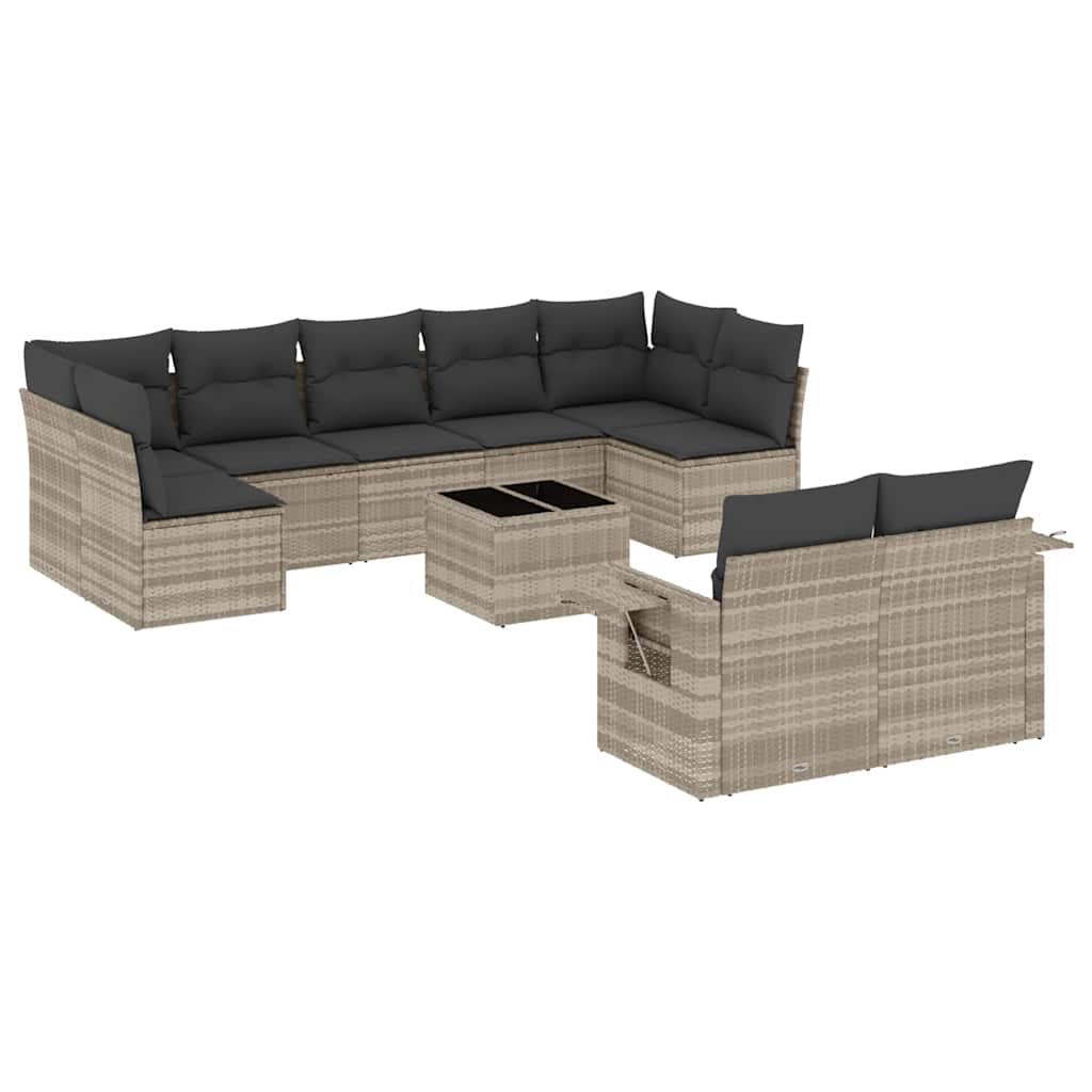 Set Divano Giardino 10 pz con Cuscini Grigio Chiaro Polyrattan - homemem39