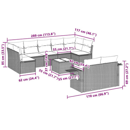 Set Divano Giardino 10 pz con Cuscini Grigio Chiaro Polyrattan - homemem39