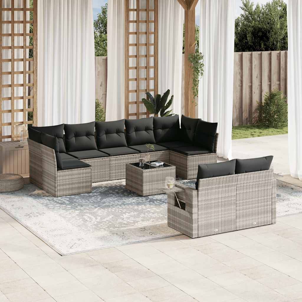 Set Divano Giardino 10 pz con Cuscini Grigio Chiaro Polyrattan | homemem39