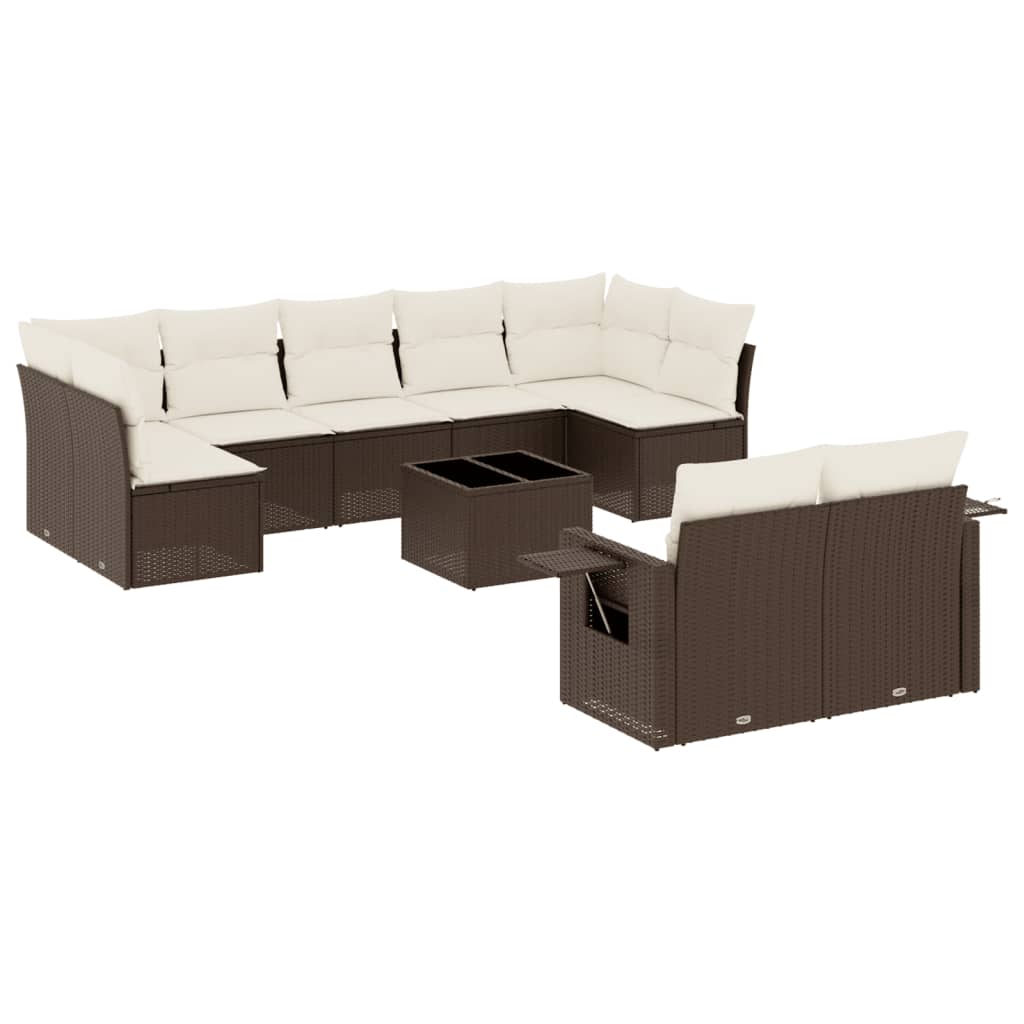 Set Divani da Giardino 10pz con Cuscini in Polyrattan Marrone | homemem39