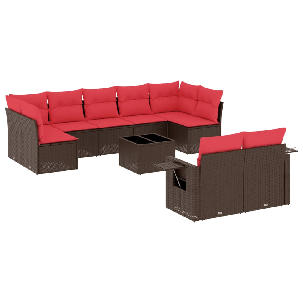 Set Divani da Giardino 10 pz con Cuscini Marrone in Polyrattan | homemem39