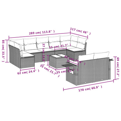 Set Divani da Giardino 10 pz con Cuscini Marrone in Polyrattan | homemem39