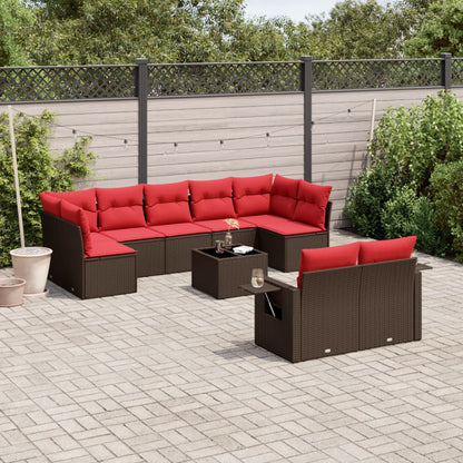 Set Divani da Giardino 10 pz con Cuscini Marrone in Polyrattan | homemem39
