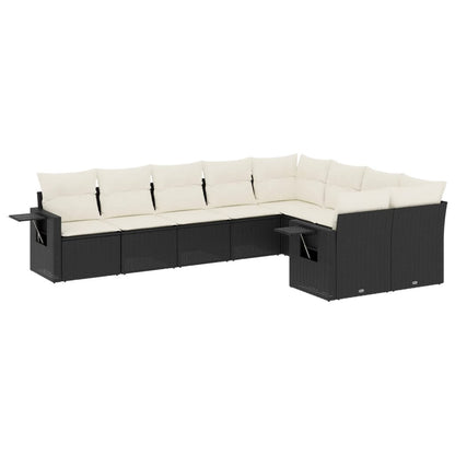 Set Divani da Giardino 9 pz con Cuscini Nero in Polyrattan - homemem39