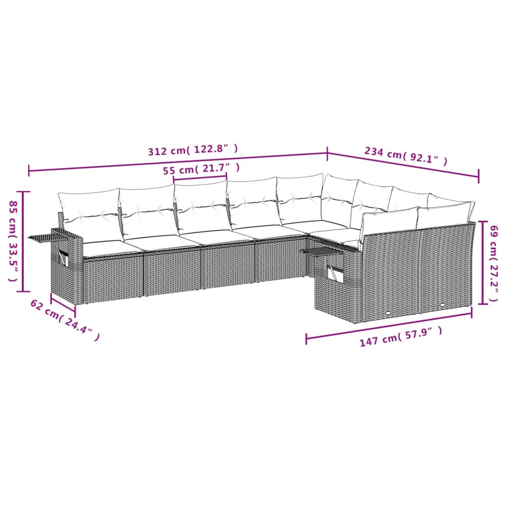Set Divani da Giardino 9 pz con Cuscini Nero in Polyrattan | homemem39