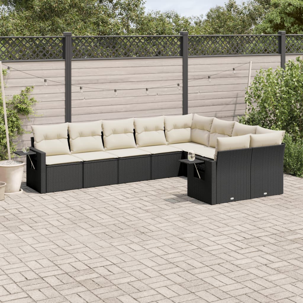 Set Divani da Giardino 9 pz con Cuscini Nero in Polyrattan | homemem39