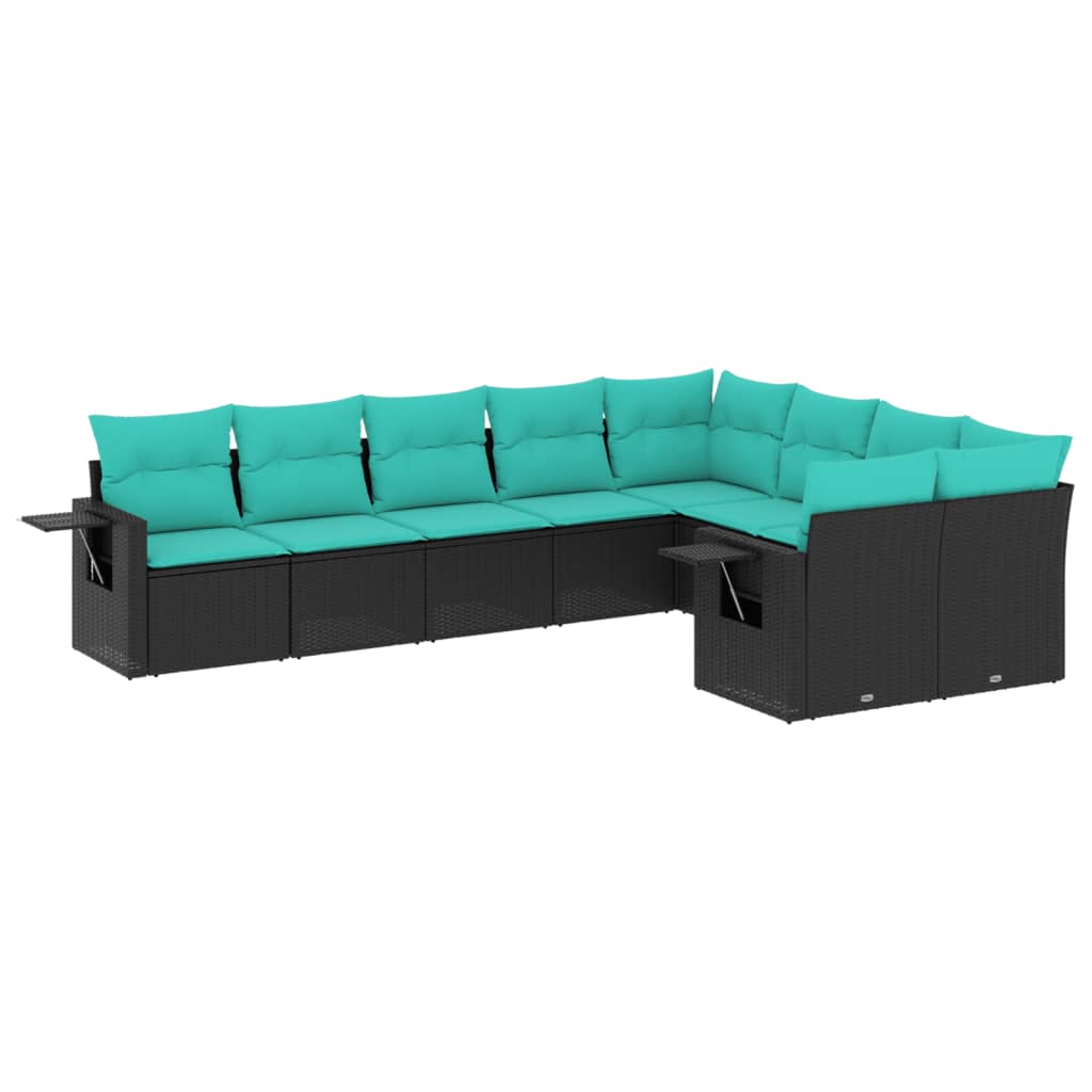 Set Divani da Giardino 9 pz con Cuscini Nero in Polyrattan | homemem39