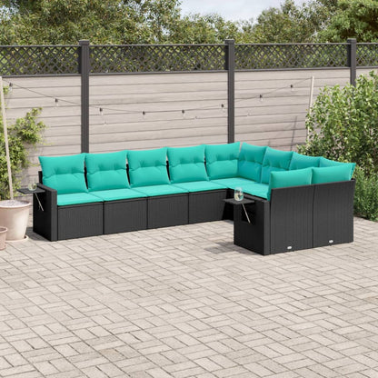 Set Divani da Giardino 9 pz con Cuscini Nero in Polyrattan | homemem39