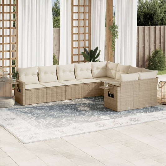Set Divano da Giardino 9 pz con Cuscini Beige in Polyrattan - homemem39