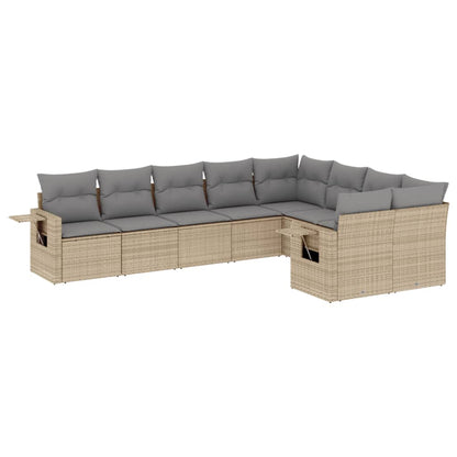 Set Divano da Giardino 9 pz con Cuscini Beige in Polyrattan | homemem39