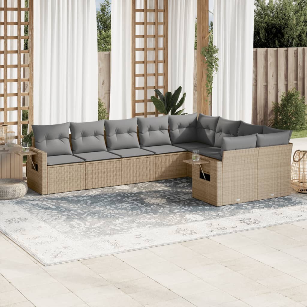 Set Divano da Giardino 9 pz con Cuscini Beige in Polyrattan | homemem39