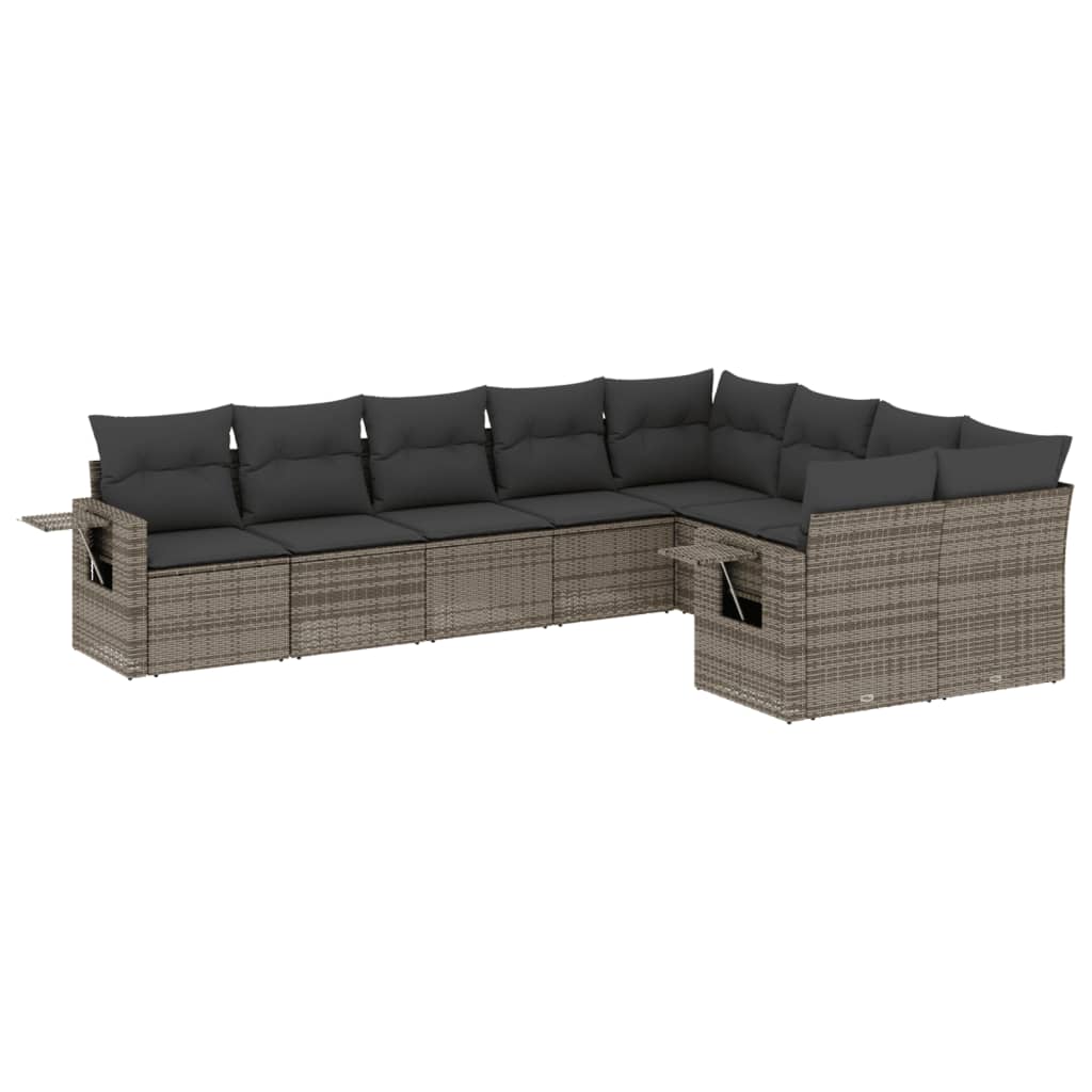 Set Divano da Giardino 9 pz con Cuscini Grigio in Polyrattan | homemem39