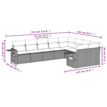 Set Divano da Giardino 9 pz con Cuscini Grigio in Polyrattan | homemem39
