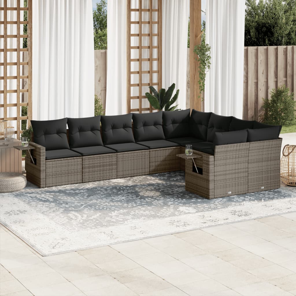Set Divano da Giardino 9 pz con Cuscini Grigio in Polyrattan | homemem39