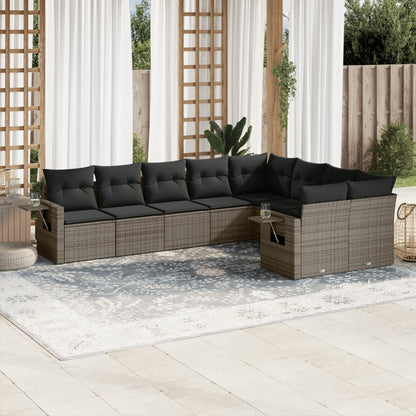 Set Divano da Giardino 9 pz con Cuscini Grigio in Polyrattan | homemem39