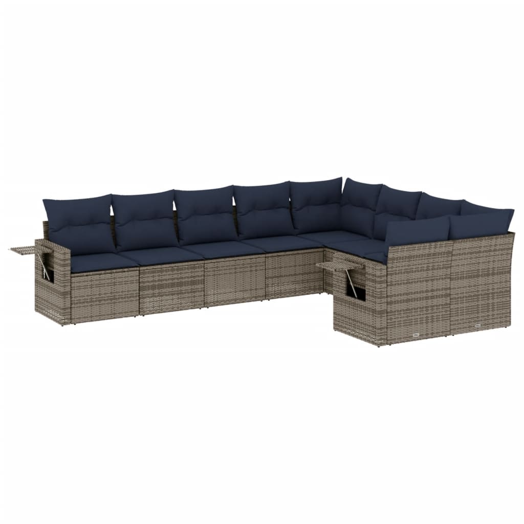 Set Divani da Giardino 9 pz con Cuscini Grigio in Polyrattan | homemem39